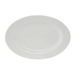 Tuxton China TRE-949 Reno White 15.1 X 10.25 Wide Rim Platter - 6 / CS